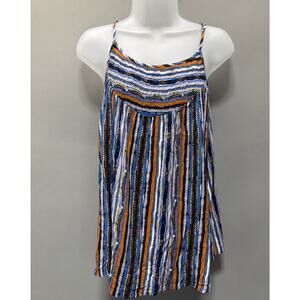 Easel Blouse Tank Womens S Stripe Crinkle Adjust Straps Smocked Bodice New